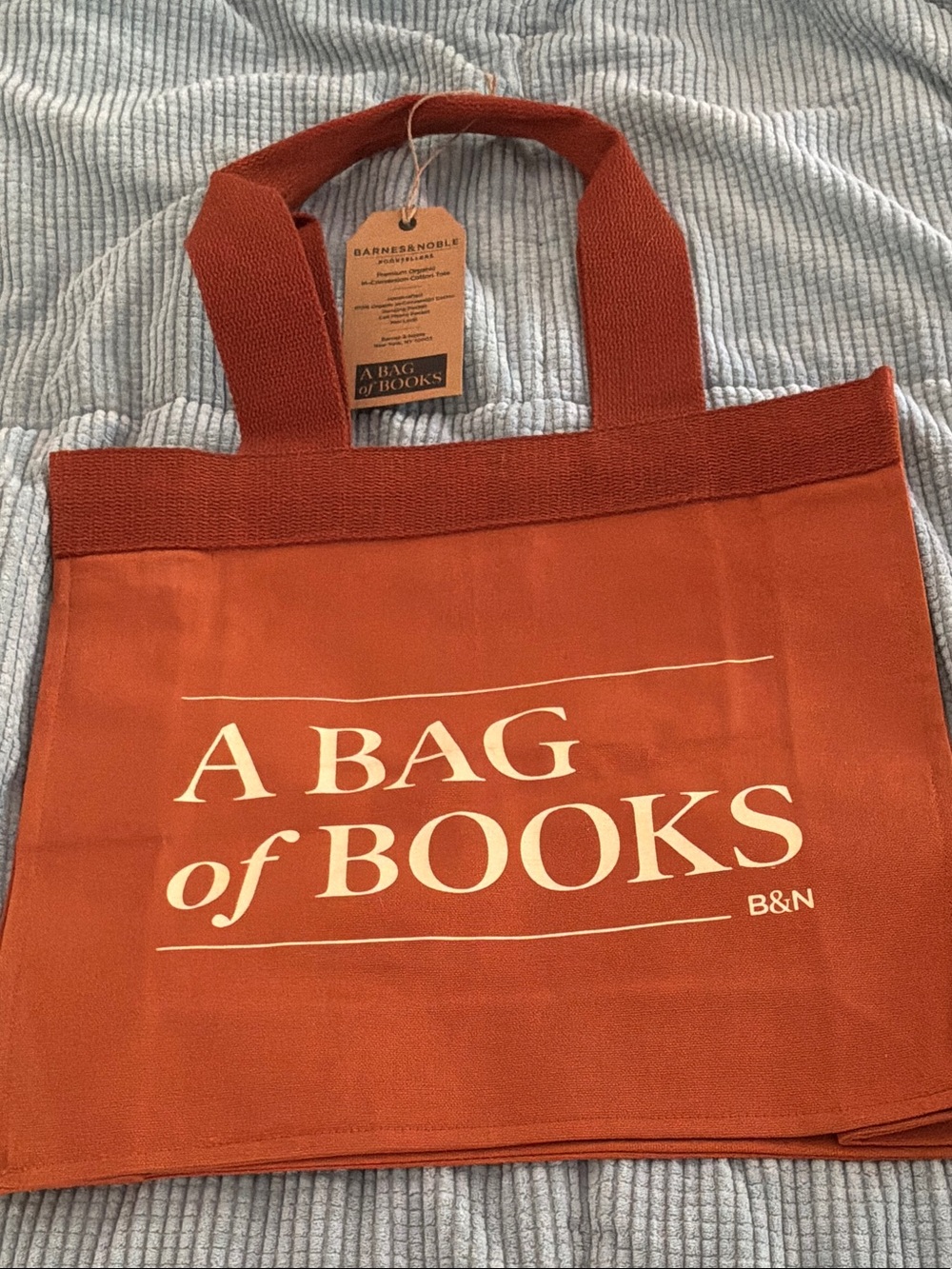 Barnes & Noble Orange Canvas Tote with Cream Text